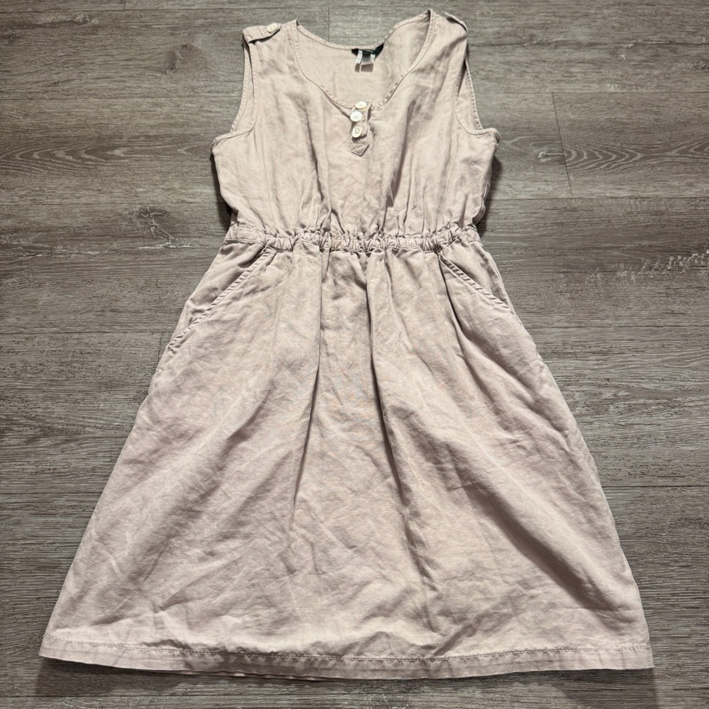 J Crew Dress Women 2 Beige Linen Henley Casual Summer Chic Costal Vacation